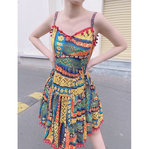 Đầm 2 dây thổ cẩm boheme style xinh xắn sống ảo