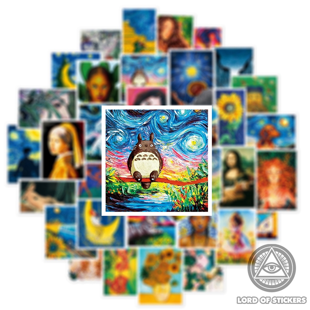 Set 50 Hình Dán Sticker Tranh Nghệ Thuật Van Gogh Chống Thấm Nước Trang Trí Mũ Bảo Hiểm, Ván Trượt, Laptop, Vali, Xe, Sổ