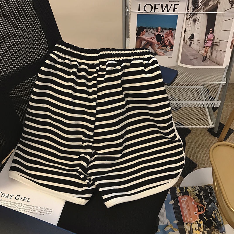 Quần Đùi Thể Thao Kẻ Sọc Thời Trang Cổ Điển 185256 Quần Short Lưng Cao Ống Rộng Thoải Mái Cá Tính