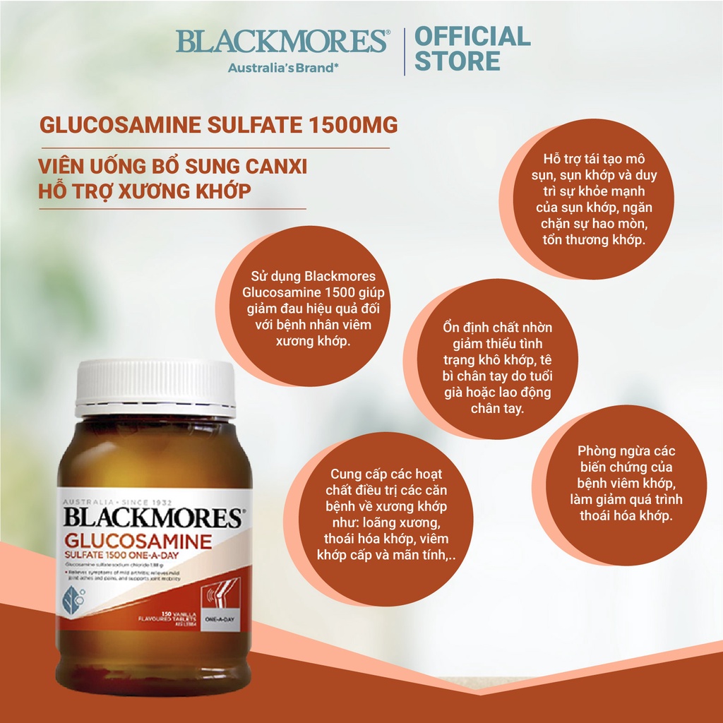 Bổ Xương Khớp Blackmores Glucosamine 1500mg 150 Viên Úc, Hỗ Trợ Các Vấn Đề Về Xương Khớp