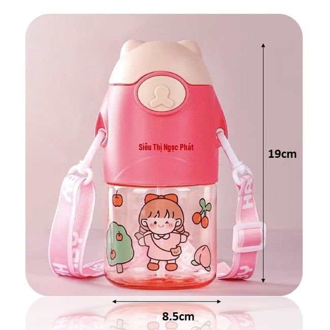 Bình Nước Gấu Ngộ Nghĩnh cho bé_Có Quai Đeo_650ML_Kèm Sticker dán