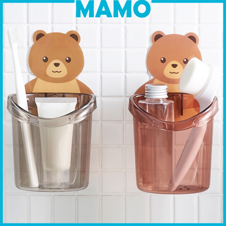 Cốc Gấu Dán Tường Để Bàn Chải Đánh Răng Hình Gấu Có Lỗ Thoát Nước Tiện Lợi-LO105