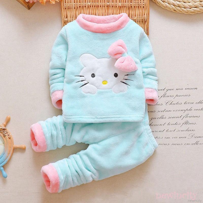 Set đồ ngủ dài hình mèo dễ thương cho bé gái