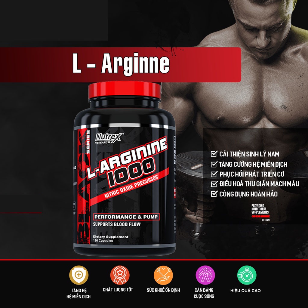 Nutrex L Arginine 1000 Hỗ Trợ Tăng Sức Mạnh, Phát Triển Cơ Bắp  - Từ Mỹ