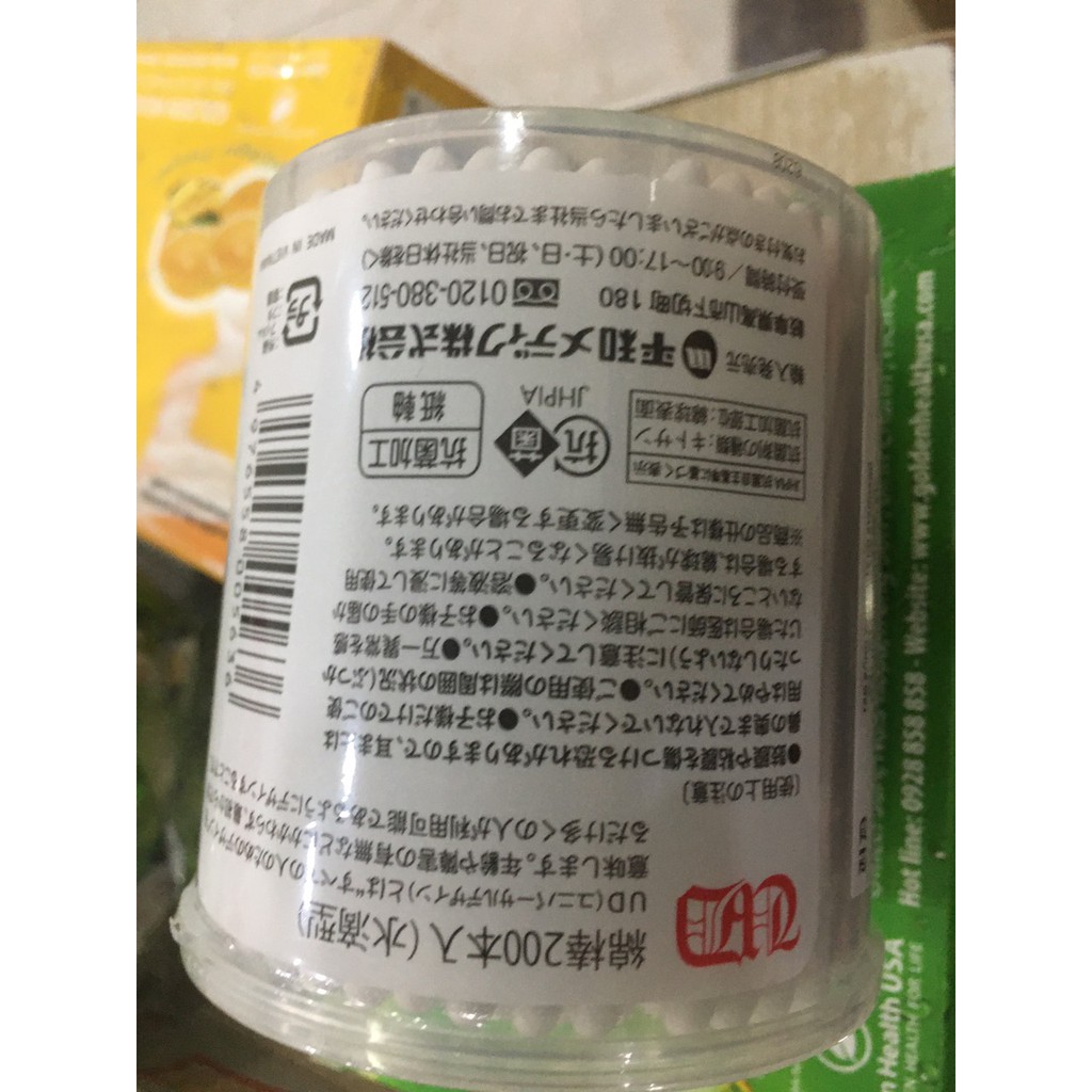 Hộp 200 Tăm bông thân giấy kháng khuẩn NHẬT BẢN, 100% bông contton tự nhiên, Hộp 200 chiếc hai đầu bông hình GIỌT NƯỚC