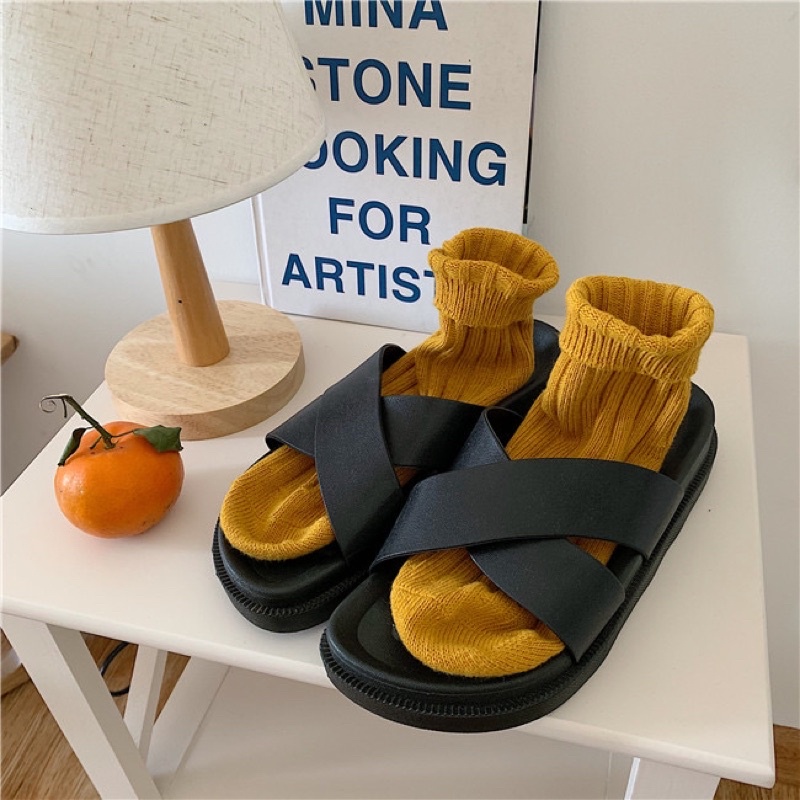 (có sẵn) Dép đi biển nữ quai chéo mùa hè phiên bản Hàn Quốc đế dày chống trượt, D123