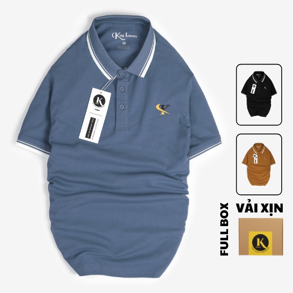 Áo polo nam đẹp KINGMEN vải cotton cá sấu cao cấp form đẹp phối bo tay ngắn PL08 - Fullbox