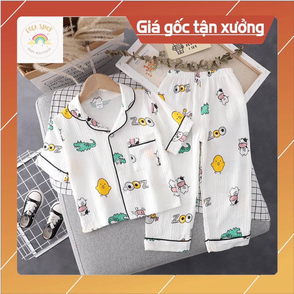 Đồ Ngủ Ngắn Tay Cho Bé, Bộ Pijama ngắn tay Bé Trai, Bộ Pijama Cho Bé Gái Chất Đũi In Hình Cực Yêu Cho Bé Từ 8kg - 39kg