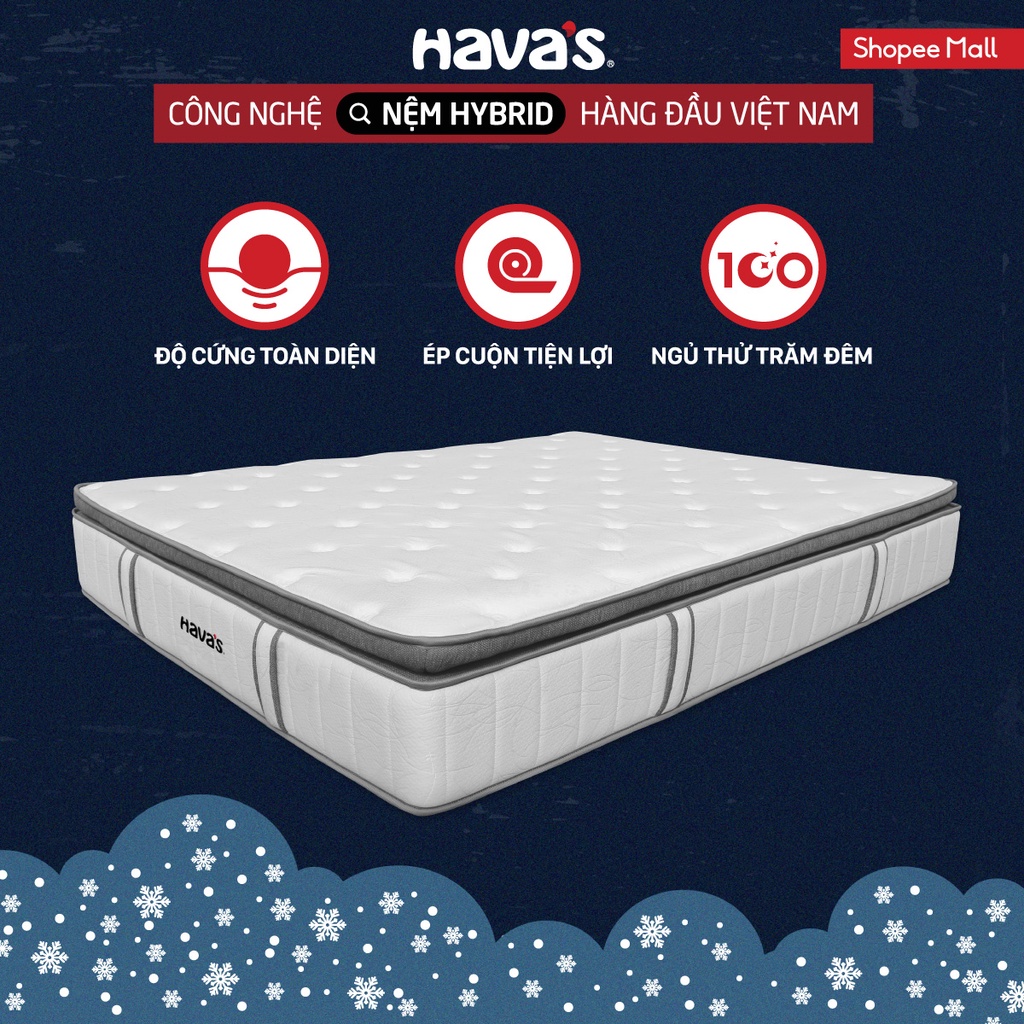Nệm Havas | Hybrid Paris 1m6, 1m8 kết hợp Lò Xo Túi và Memory Foam cao cấp | Bảo hành 10 năm
