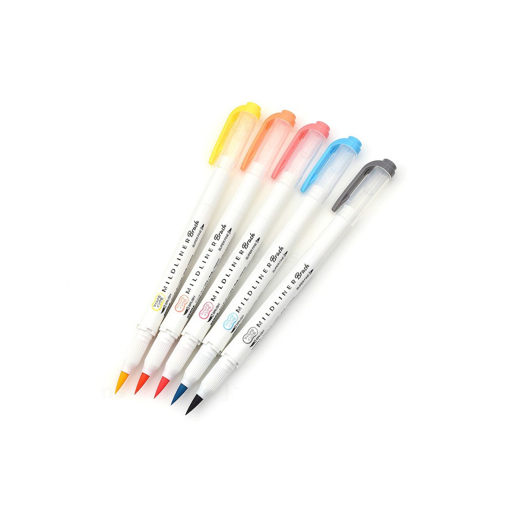 Bộ 5 bút lông đầu cọ Zebra Mildliner Double-Sided Highlighter Brush - Brush/ Extra Fine - 5 Friendly Color Set