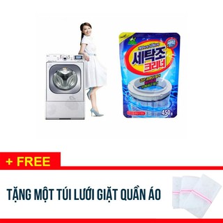Bộ 4 gói bột vệ sinh tẩy lồng máy giặt Hàn Quốc 450Gr - Tặng 1 túi lưới giặt quần áo