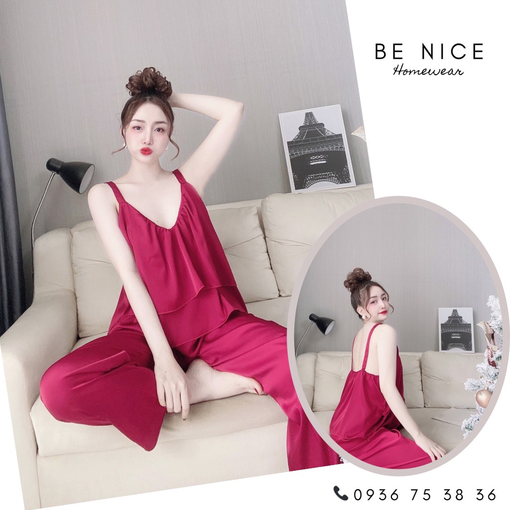 Bộ hai dây tầng cổ V trơn màu cho nàng nhà Be Nice Homewear