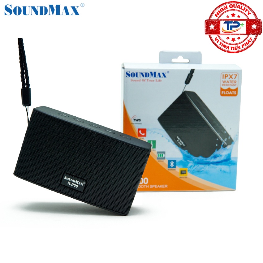Loa bluetooth 5.0 SoundMax R-200 chống nước cấp độ 7 IPX7 Đọc thẻ nhớ Micro SD dùng cho PC, LATOP, ĐT, TV ...