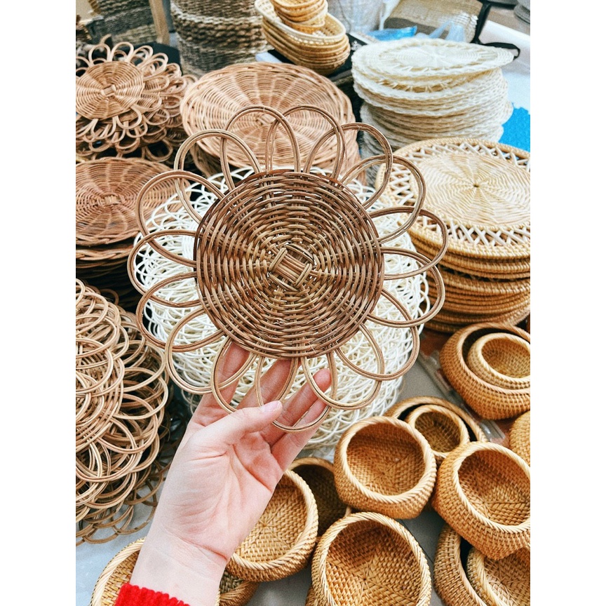 Thảm Cói mix mẫu Vintage Hoạ Tiết dùng để decor tường, bàn ăn, trang trí quán cafe, nhà hàng.