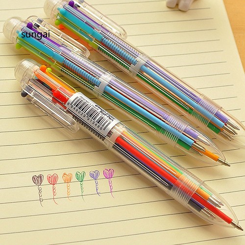 Bút bi viết mực nhờn 6 màu ngòi 0.5mm trơn tru cho học sinh/văn phòng