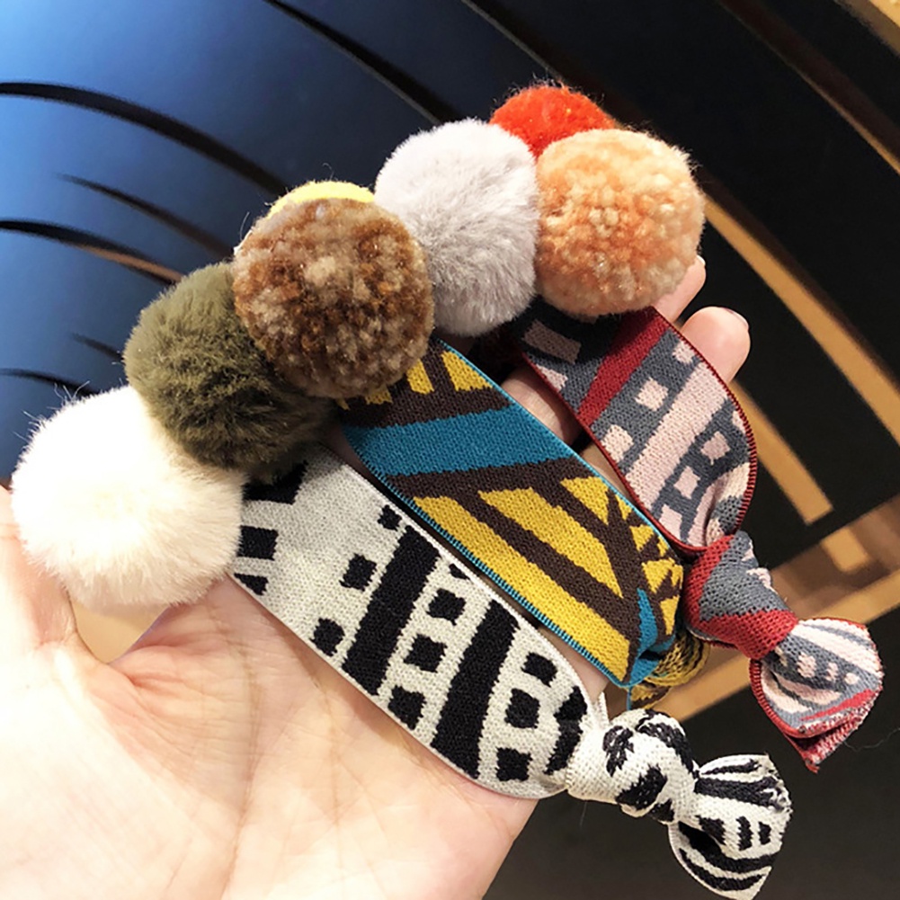 Dây thun cột tóc đính bóng lông co giãn cho nữ