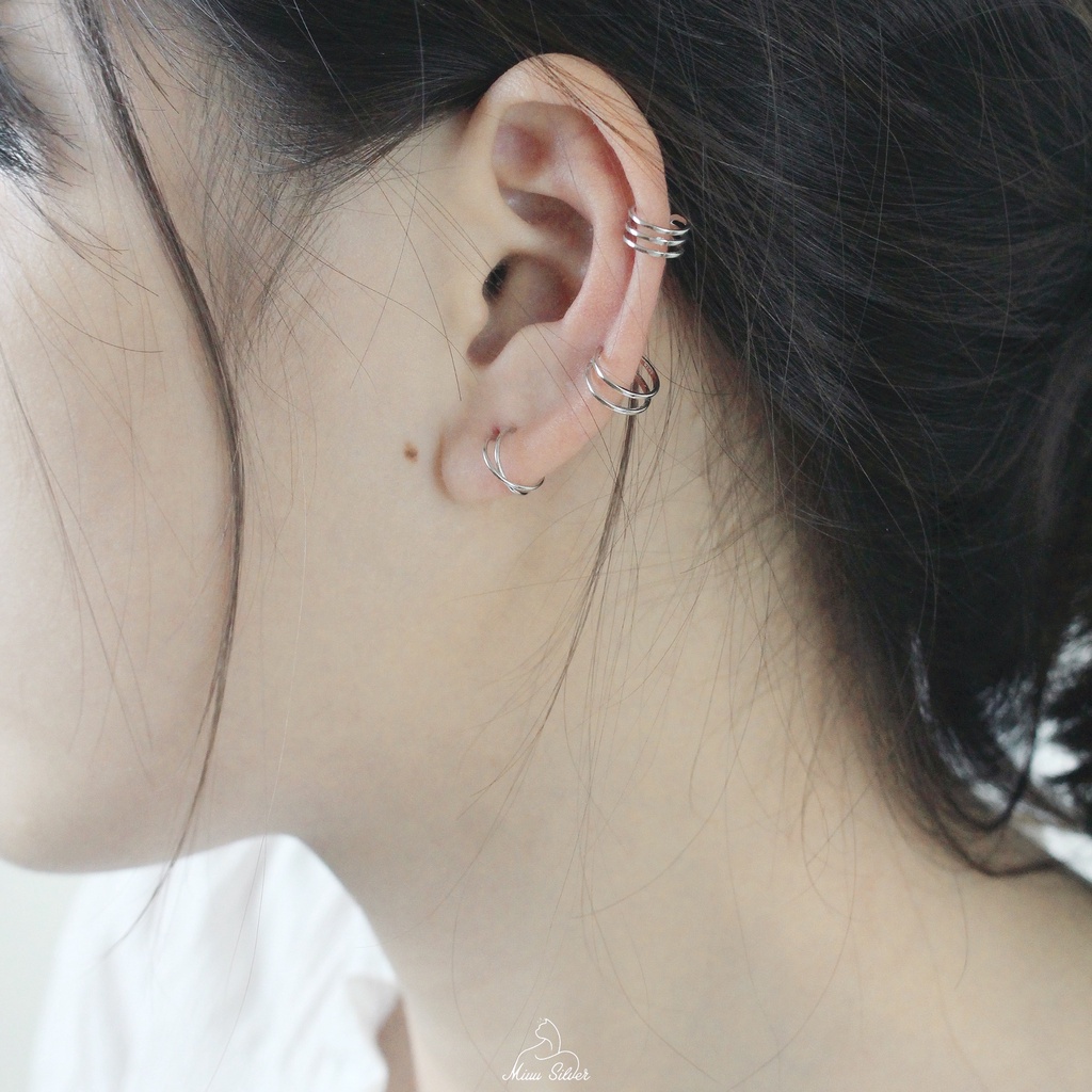 Khuyên tai bạc kẹp vành 3 mẫu Miuu Silver, bông tai nữ earcuff