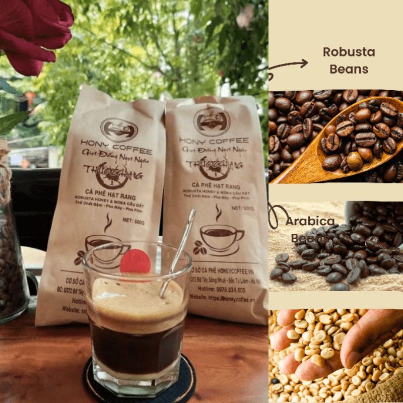Cà phê Robusta Honey và Moka nguyên chất rang mộc 100%  dùng pha phin pha máy