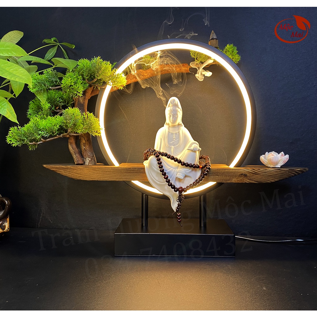 Thác Khói Trầm Hương Đèn Led -Tượng Phât +Phụ Kiện