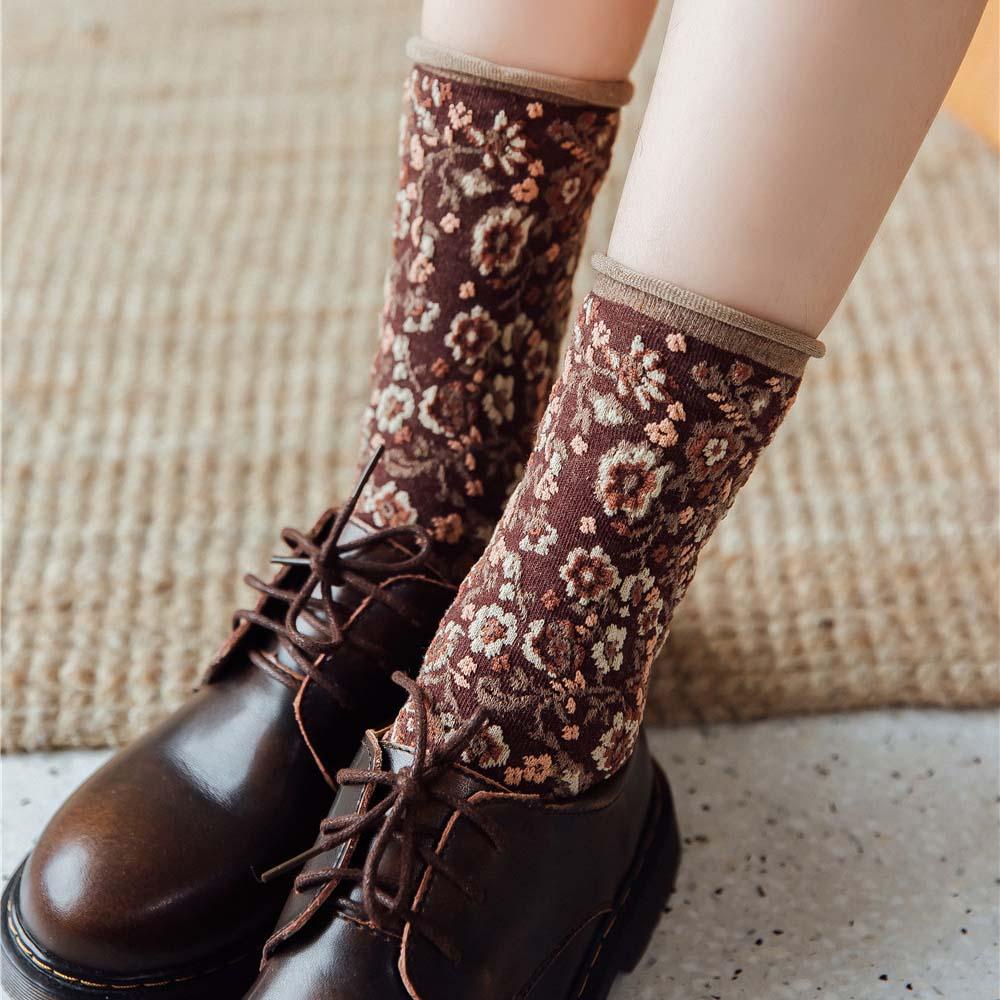 AROMA Đôi Vớ Cotton Thêu Hoa Phong Cách Hàn Quốc Thời Trang Cho Nữ