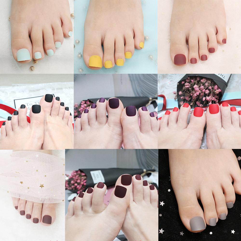 [Hàng mới về] Móng chân giả màu nhám đơn sắc phong cách Pháp thời trang tiện dụng