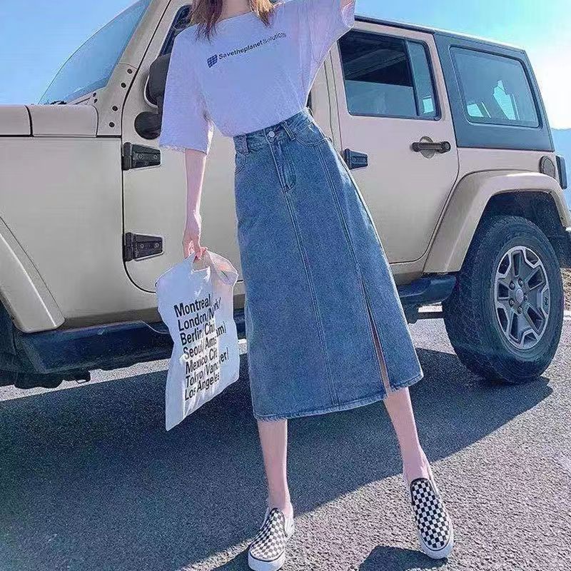 Chân Váy Denim Dài Chữ a Xẻ Tà Thời Trang Cho Nữ