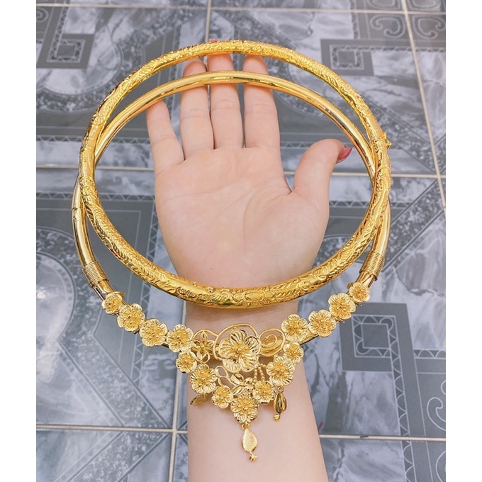 Set 1 kiềng cổ cưới chạm rồng phụng 1 kiềng hoa cưới mẫu tiệm vàng dát vàng 24 cao cấp mẫu mới về