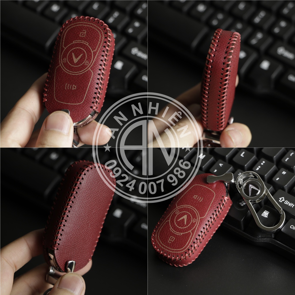 Bao da chìa khoá Vinfast Fadil - Đã độ đề nổ - Da bò thật - Khâu thủ công