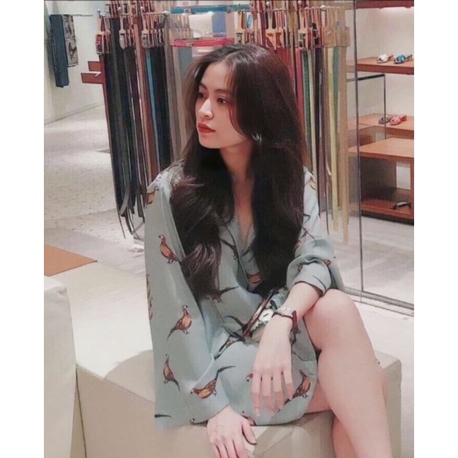 ZARA AUT (Tuồn Store) - Áo lụa dáng dài giấu quần họa tiết chim chích chòe