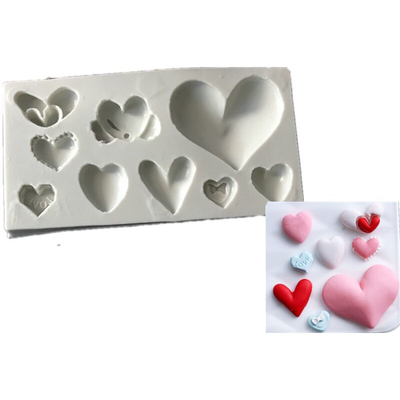 Khuôn silicon đổ thạch/socola/đá/rau câu 9 hình trái tim