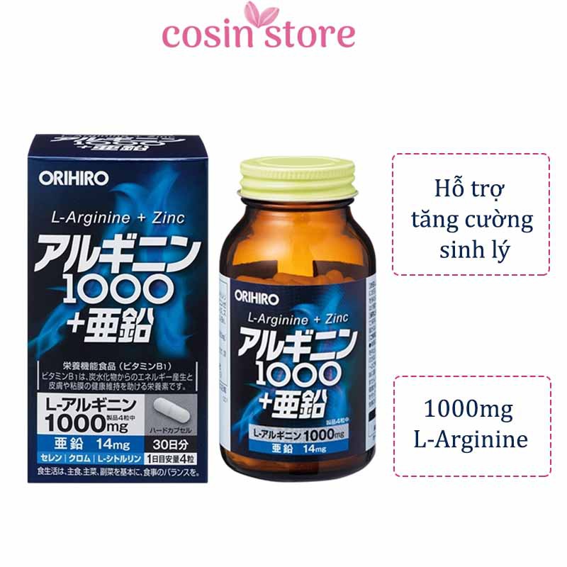 Viên Uống Orihiro L-Arginine 1000mg và Zinc 120 Viên Hỗ Trợ Tăng Cường Sinh Lý Nam Giới Cosin Store