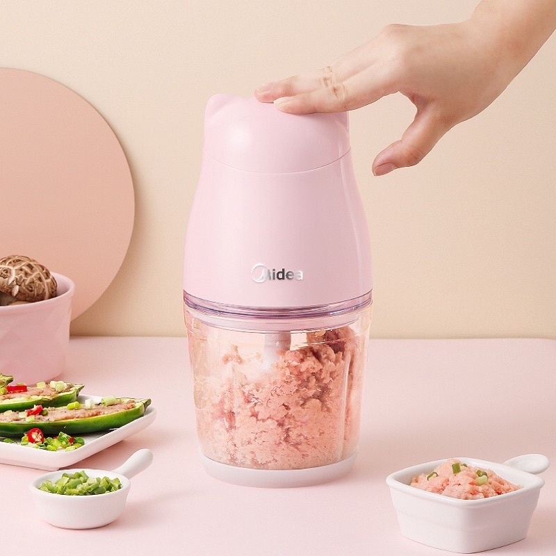 Máy xay thịt rau củ ăn dặm mini MIDEA màu hồng hình gấu cao cấp thuỷ tinh bảo hành 12 tháng