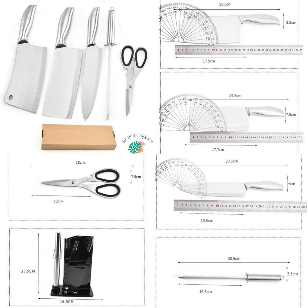 Bộ dao kéo làm bếp Nhật, bộ dao nhà bếp Inox 6 món cao cấp, tặng kèm khay đựng