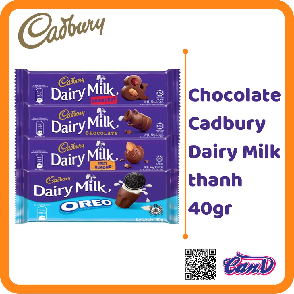 (5 vị) Chocolate Cadbury Dairy Milk thanh 40gr