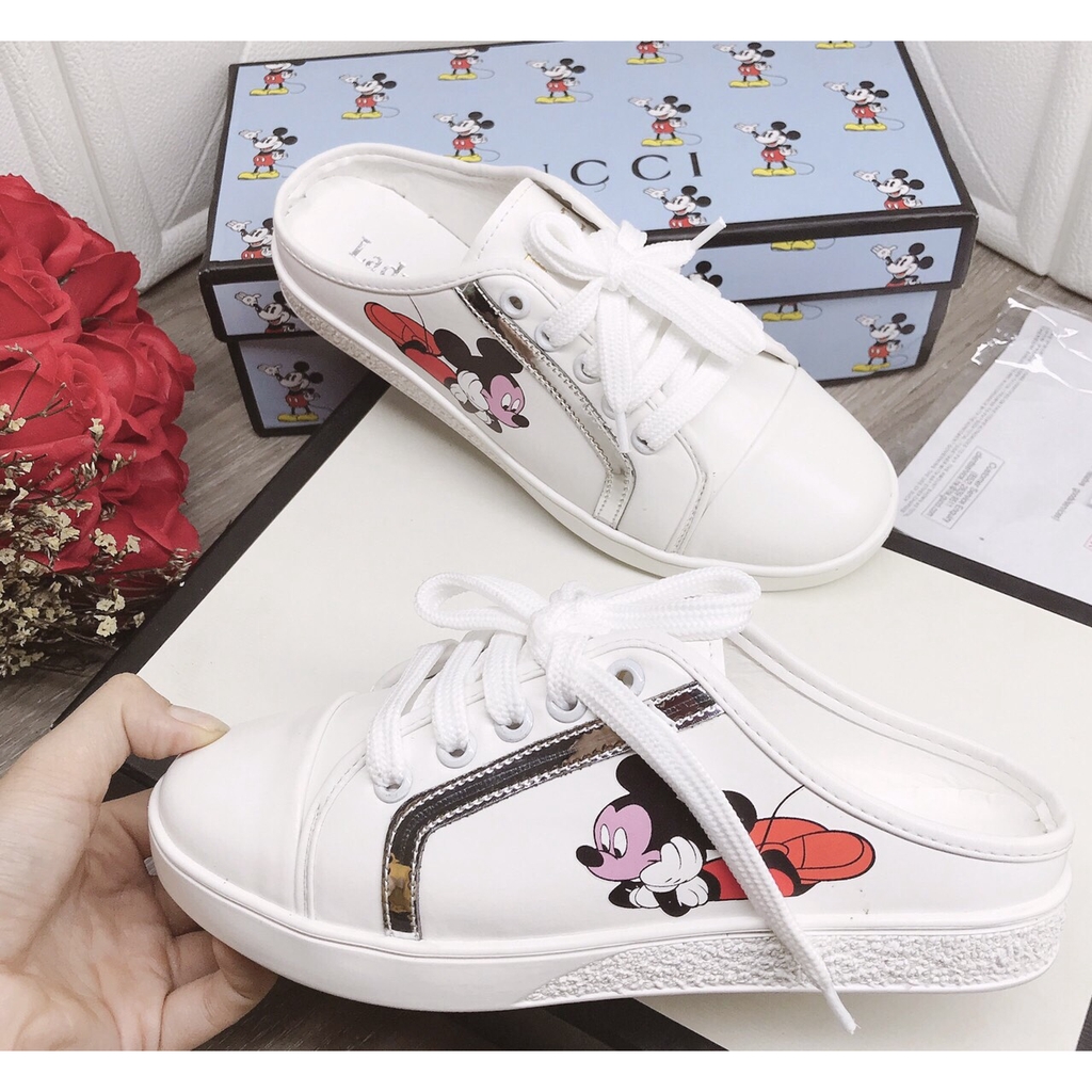[Mã FAGREEN245 giảm 10% tối đa 30k đơn từ 99k] Giày sục thể thao nữ viền bạc in hình chuột micky mẫu mới 2020