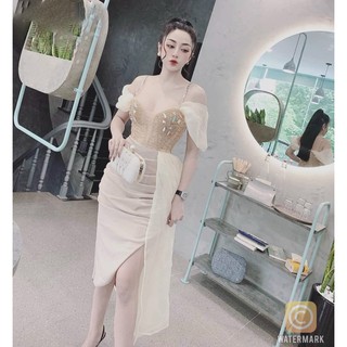 ĐẦM BODY RỚT VAI ĐÍNH ĐÁ PHỐI BÈO