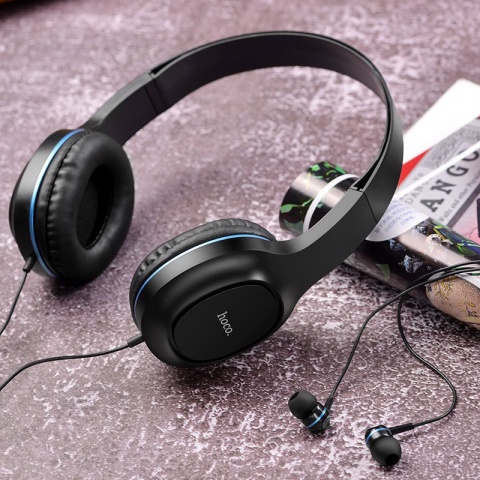 Bộ đôi tai nghe chụp tai và nhét tai có dây Hoco W24 Enlighten âm thanh cực hay - Hàng Chính Hãng