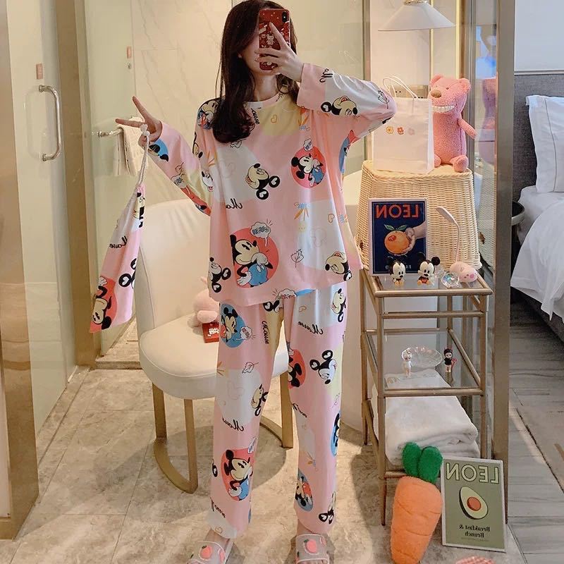 Đồ Ngủ Nữ Pijama Tiểu Thư Chất Cotton Hàn Hình Dễ Thương Bộ Mặc Nhà Dài Tay Thu Đông Hàng Quảng Châu SAQ238