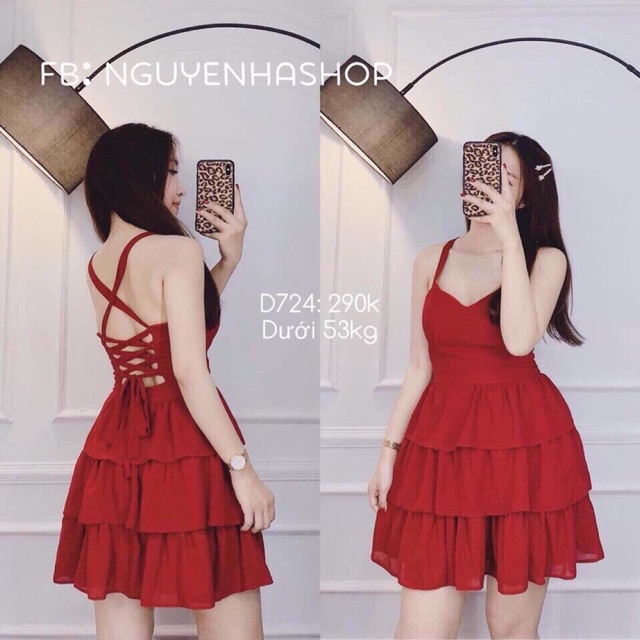 Đầm tầng đan dây lưng