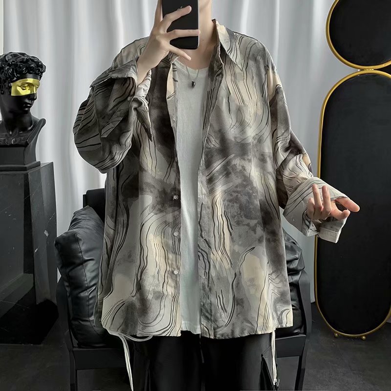 Korean Fashion Men's Long Sleeve Wide Collar Shirt