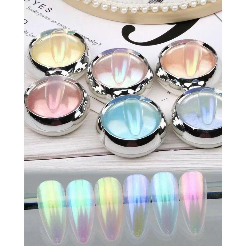 Bột tráng gương ánh trai trong suốt sét 6 màu trang trí móng tay nail