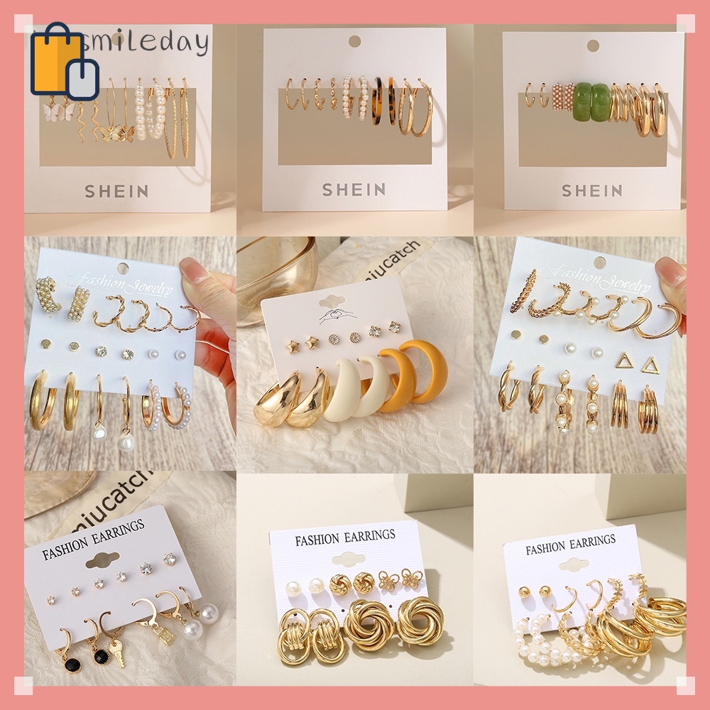 Set 9 Khuyên Tai Hình Bướm Đính Ngọc Trai Pha Lê Phong Cách Cổ Điển Thời Trang Cho Nữ