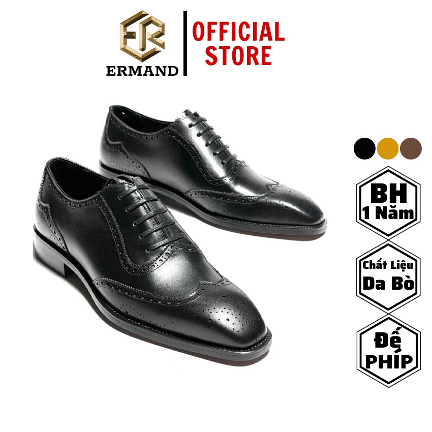 Giày tây nam công sở cao cấp ERMAND đế phíp da bò thật bảo hành 1 năm kiểu dáng oxford - Mã T154