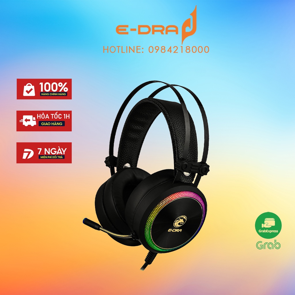 Tai nghe Gaming E-Dra EH412 Pro - Giả lập âm thanh vòm 7.1, LED RGB, Vành tai lớn - Bảo hành 24 tháng - Lỗi 1 đổi 1