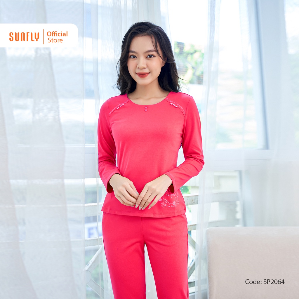 Bộ Đồ Mặc Nhà Nữ Cotton SUNFLY Áo Dài Quần Dài SP2064