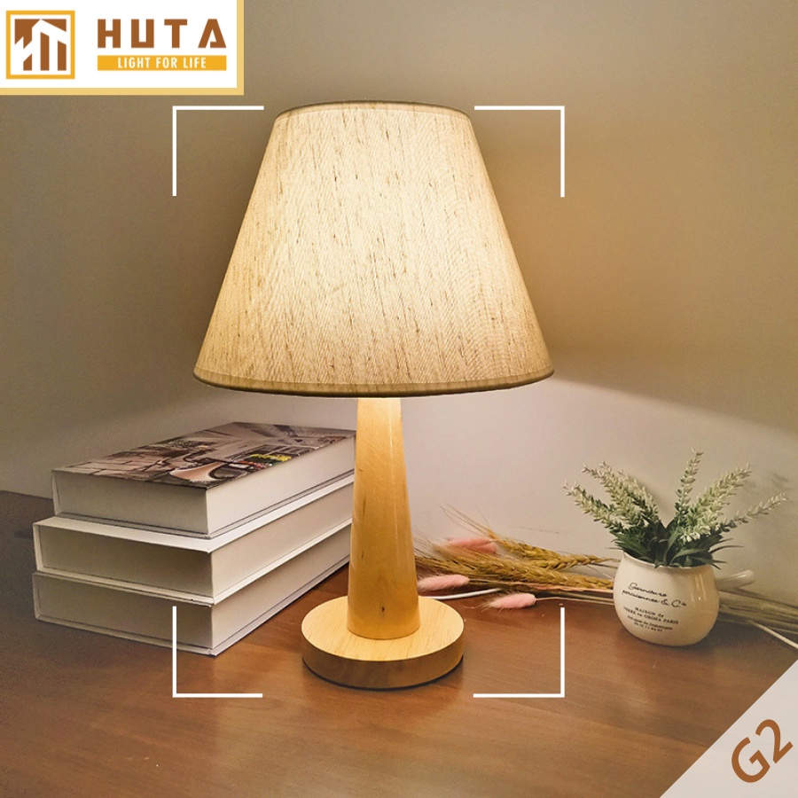 Đèn Ngủ Gỗ Để Bàn, Chao Vải, Bóng Led E27, Dùng Trang Trí Decor, Phong Cách Vintage, Mã G2 – HUTA Shop