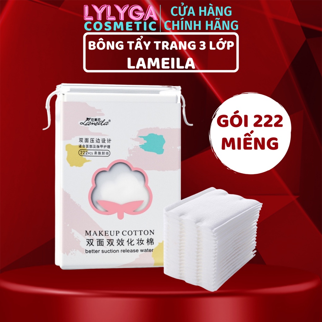 Bông tẩy trang COTTON LAMEILA TÚI 222 miếng 3 lớp - Làm sạch lớp trang điểm makeup hiệu quả bông nội đia trung DC02