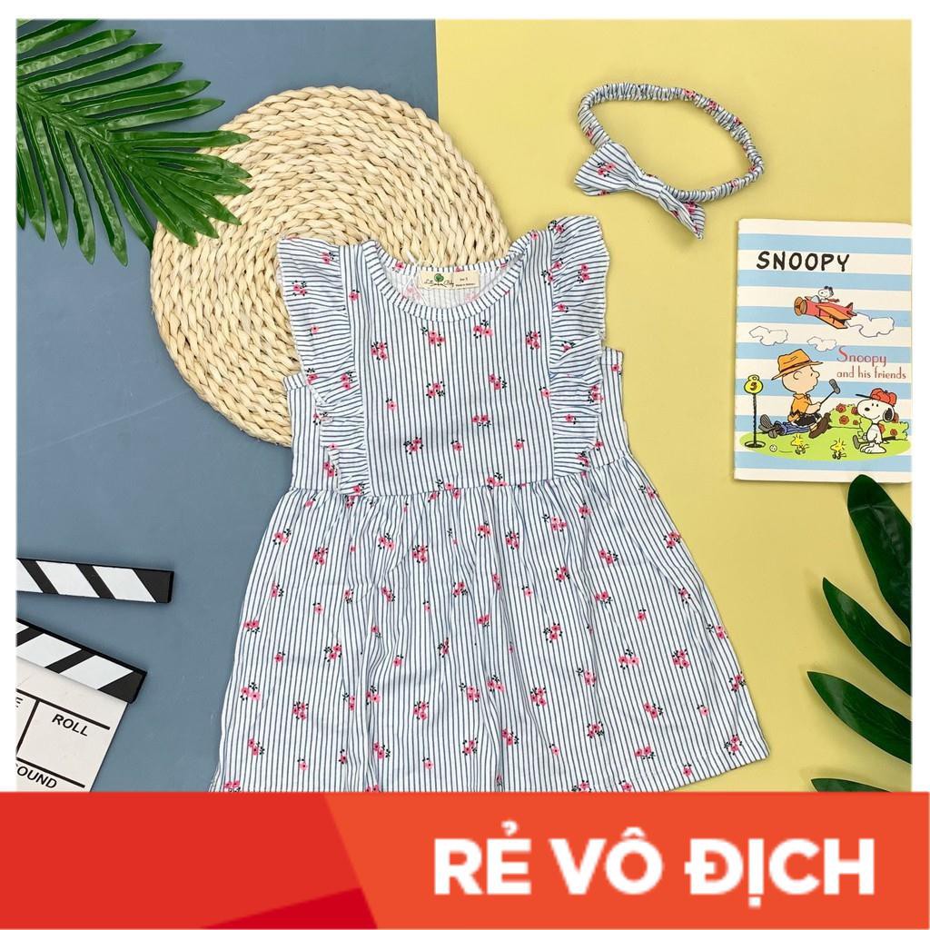 Váy cotton bèo ngực kèm băng đô hoa văn bé gái size 6-10T, cho bạn từ 18-30kg. Chất cotton siêu đẹp, mát, đanh tay