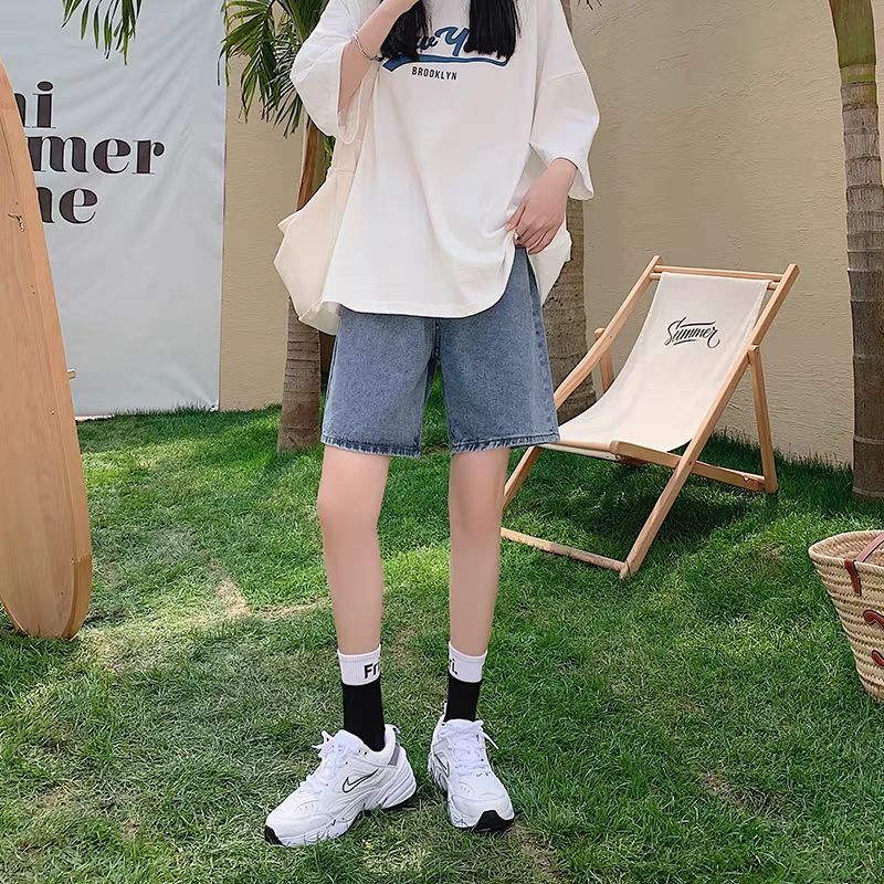 Quần Short denim Lưng Cao Ống Rộng Phong Cách Hàn Quốc Thời Trang Cho Nữ