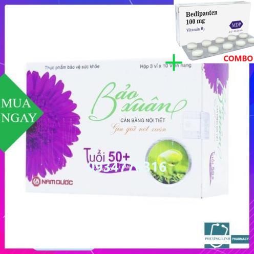 Combo Bedipanten 100mg +  Viên uống bảo xuân tím tuổi 50+ cân bằng nội tiết và gìn giữ nét xuân, hộp 30 viên